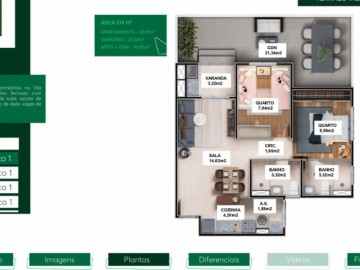 Apartamento Trreo com Garden (55,11 + 21,34 = 76,45 metros) 